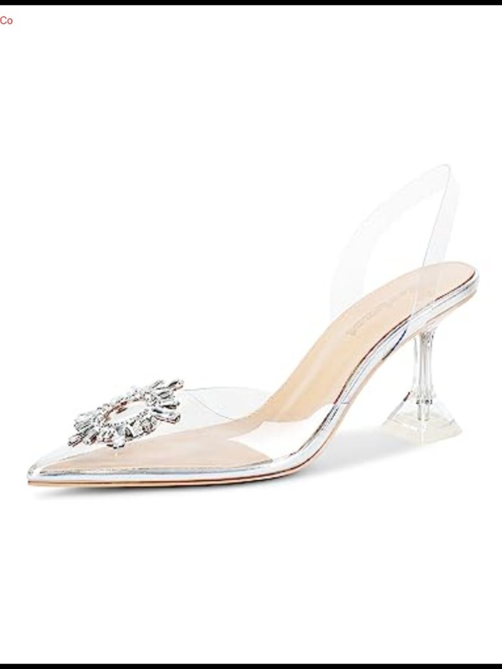 Fericzot Women's Clear Heels Slingback Crystal Rhinestones Pointed Toe High